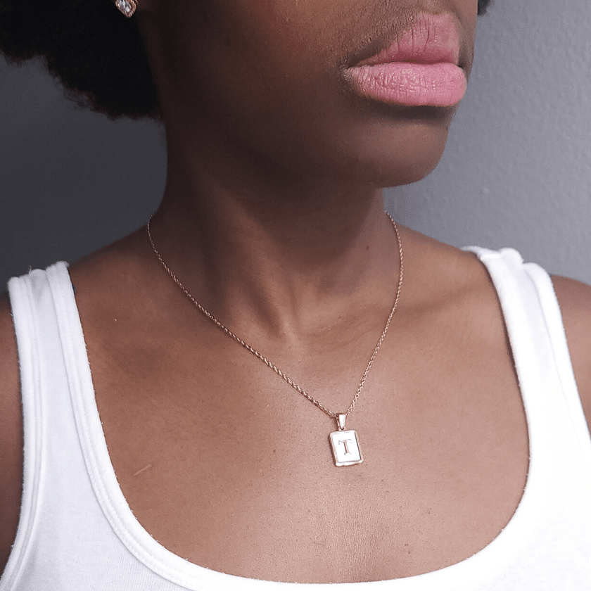 Initial Rectangle Shell Necklace
