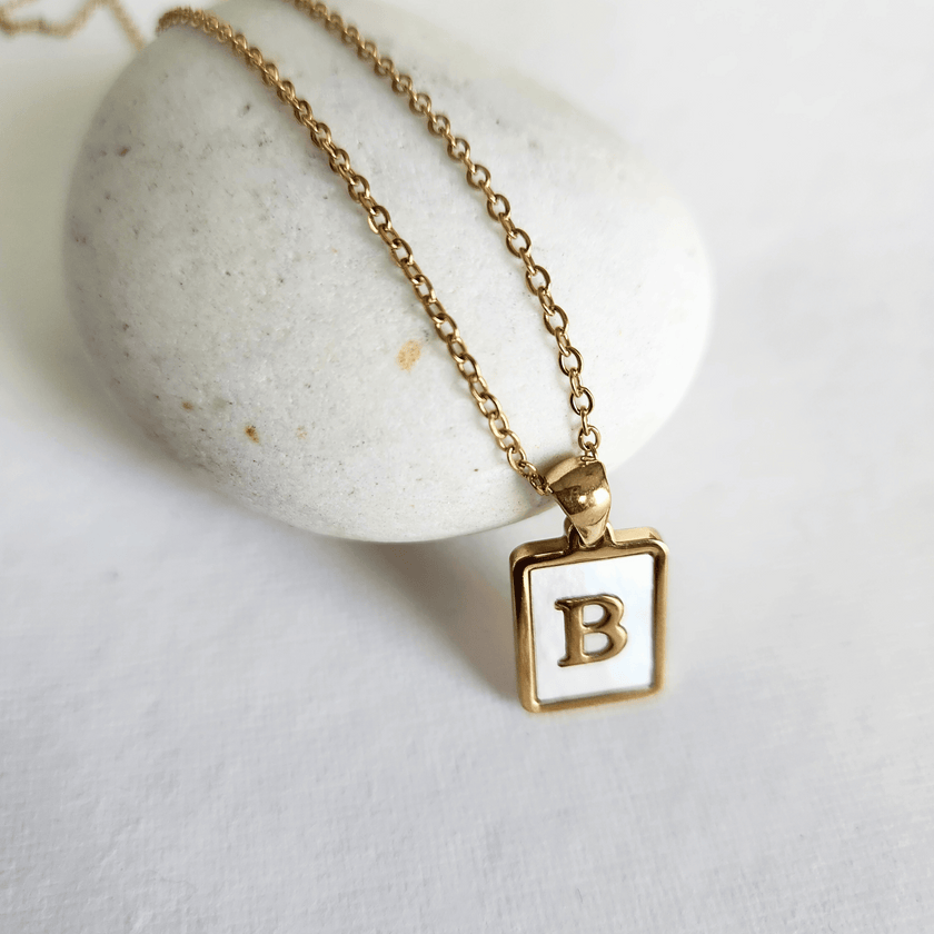 Initial Rectangle Shell Necklace