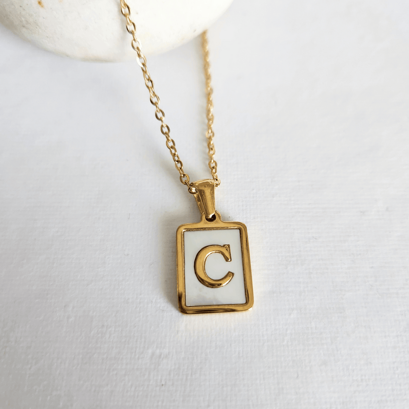 Initial Rectangle Shell Necklace