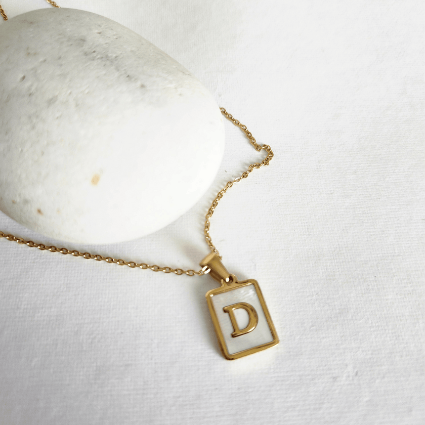 Initial Rectangle Shell Necklace