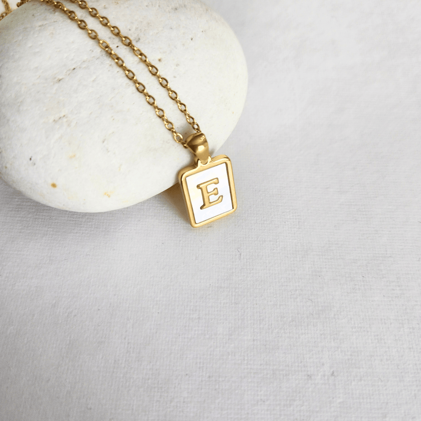 Initial Rectangle Shell Necklace