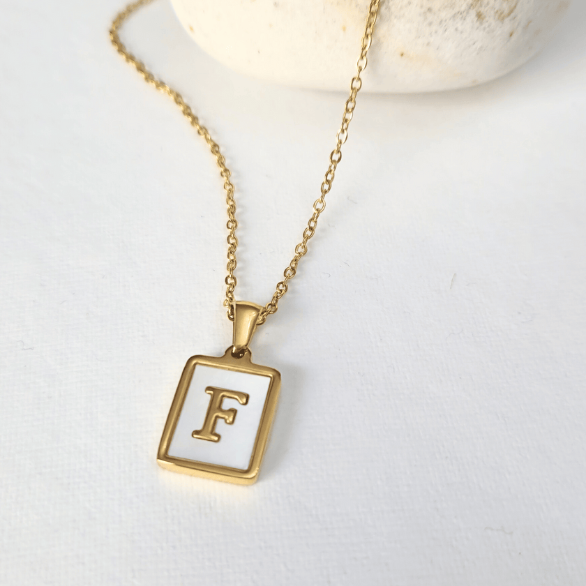 Initial Rectangle Shell Necklace