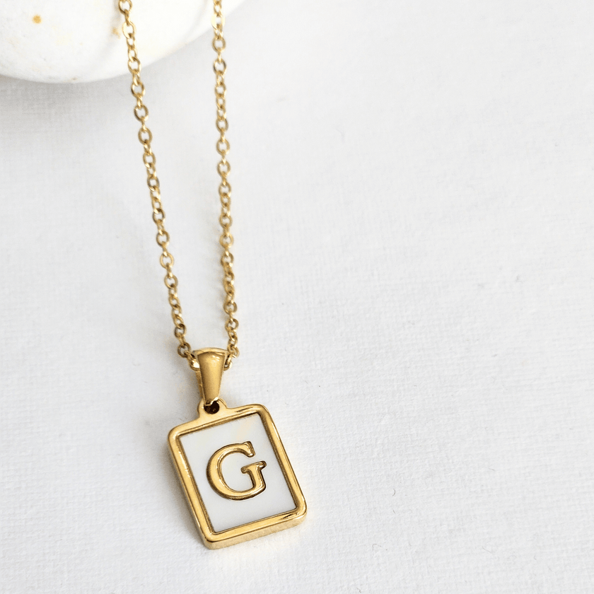 Initial Rectangle Shell Necklace