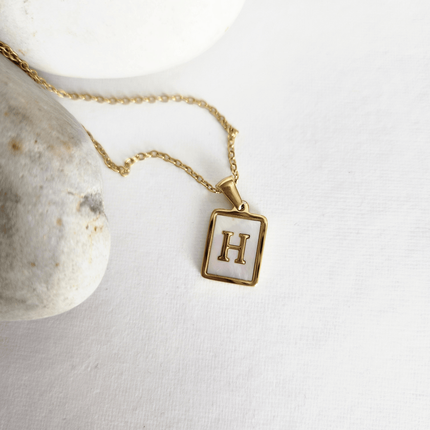 Initial Rectangle Shell Necklace
