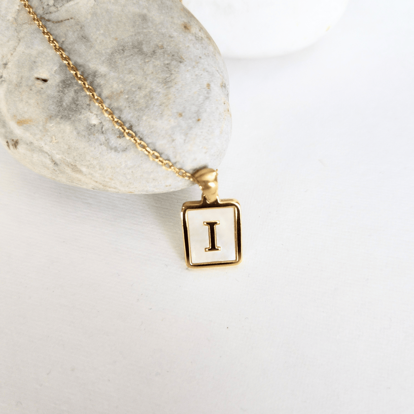 Initial Rectangle Shell Necklace