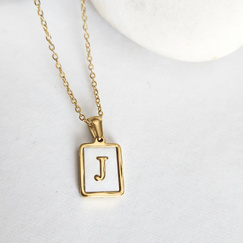 Initial Rectangle Shell Necklace