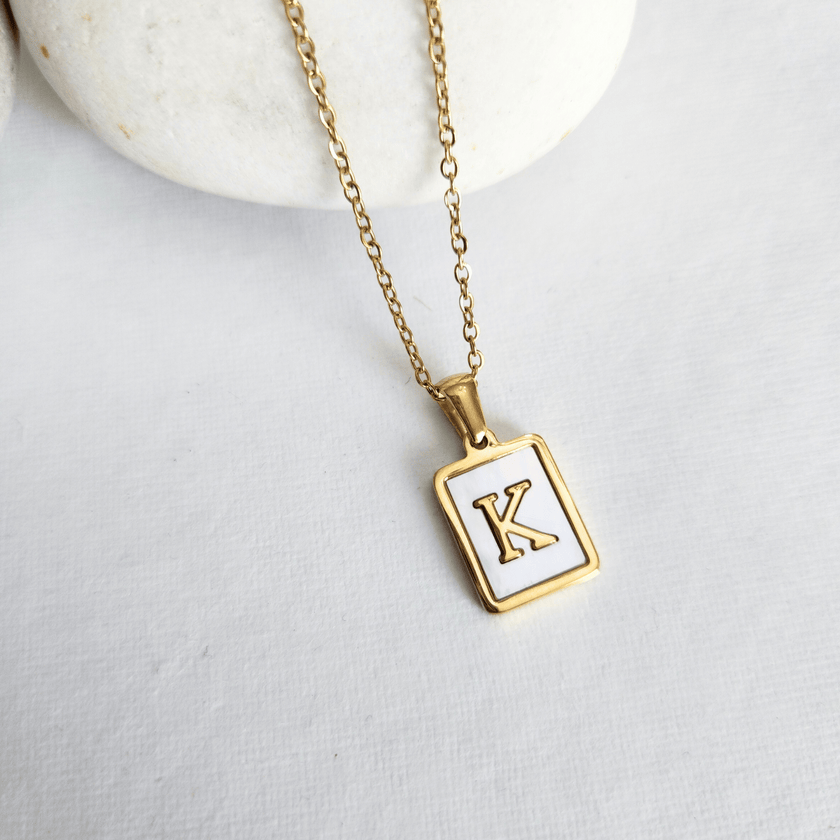 Initial Rectangle Shell Necklace