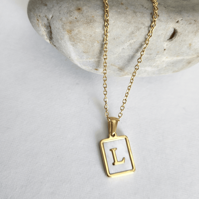 Initial Rectangle Shell Necklace
