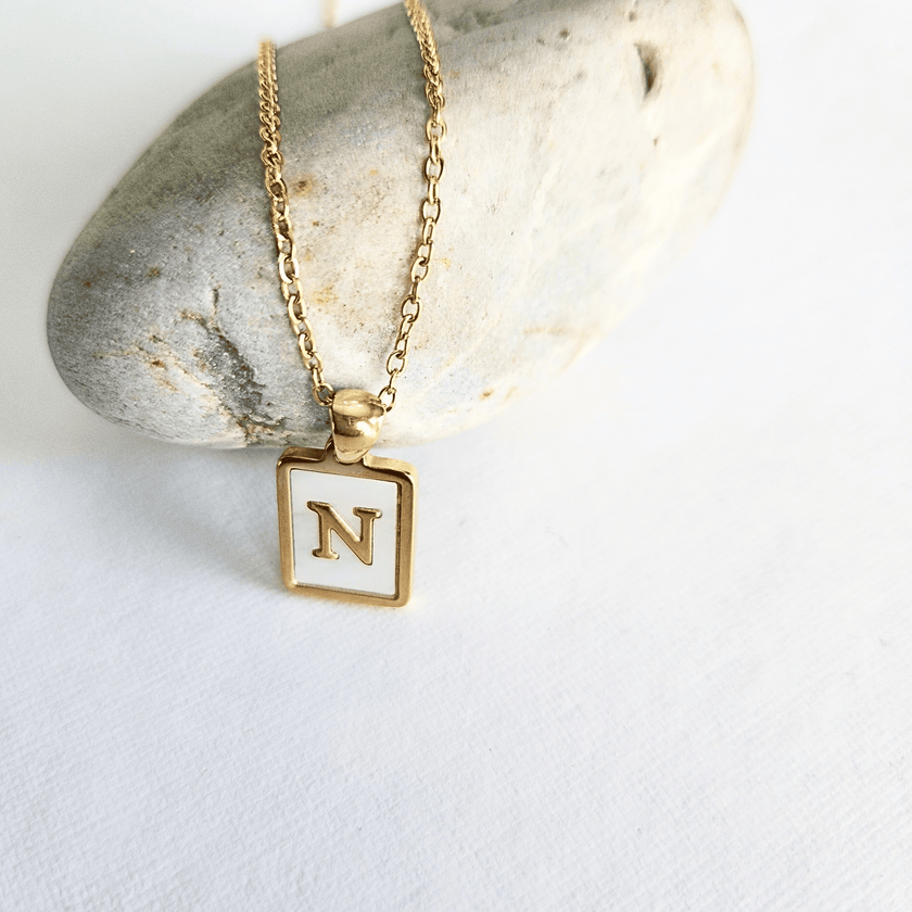 Initial Rectangle Shell Necklace