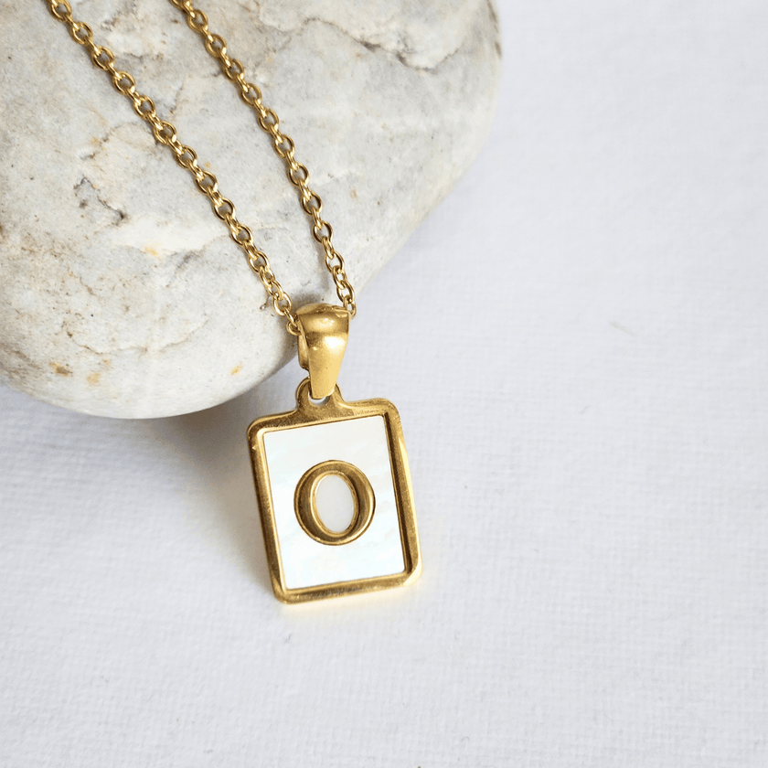 Initial Rectangle Shell Necklace