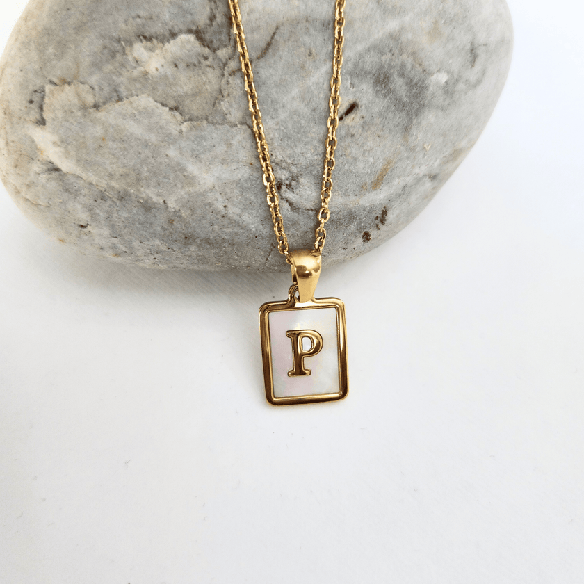 Initial Rectangle Shell Necklace