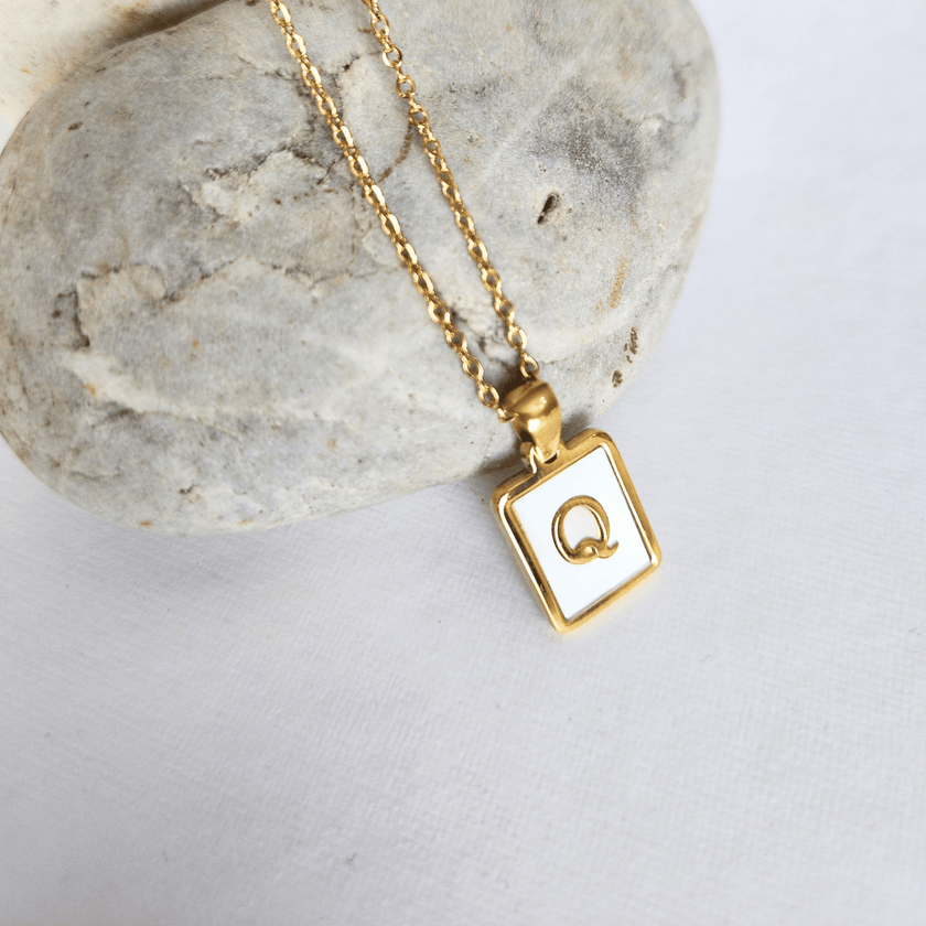 Initial Rectangle Shell Necklace