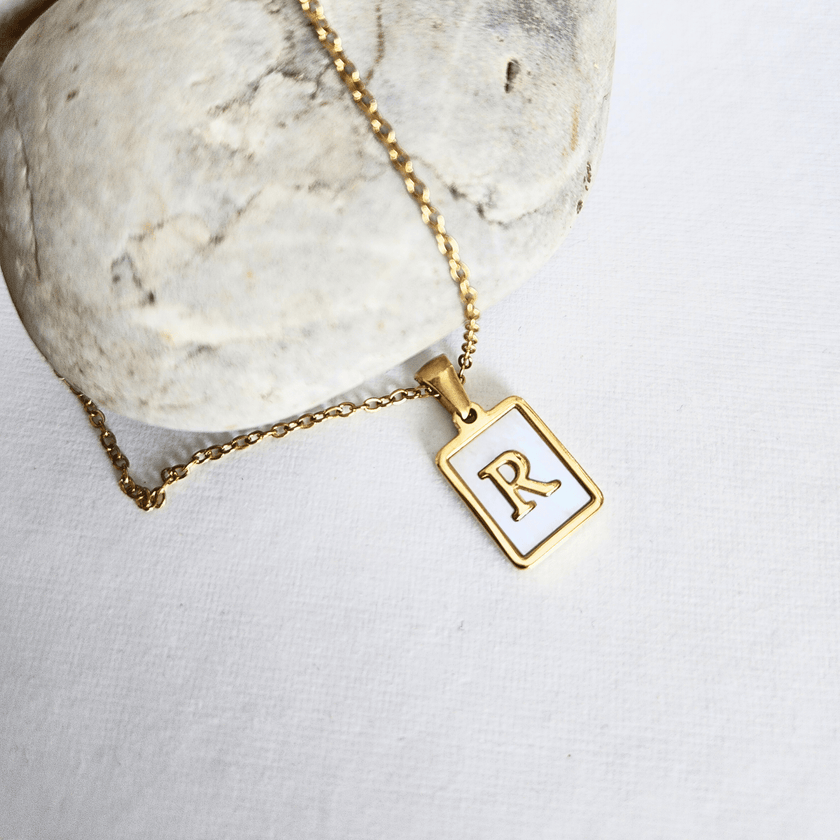 Initial Rectangle Shell Necklace