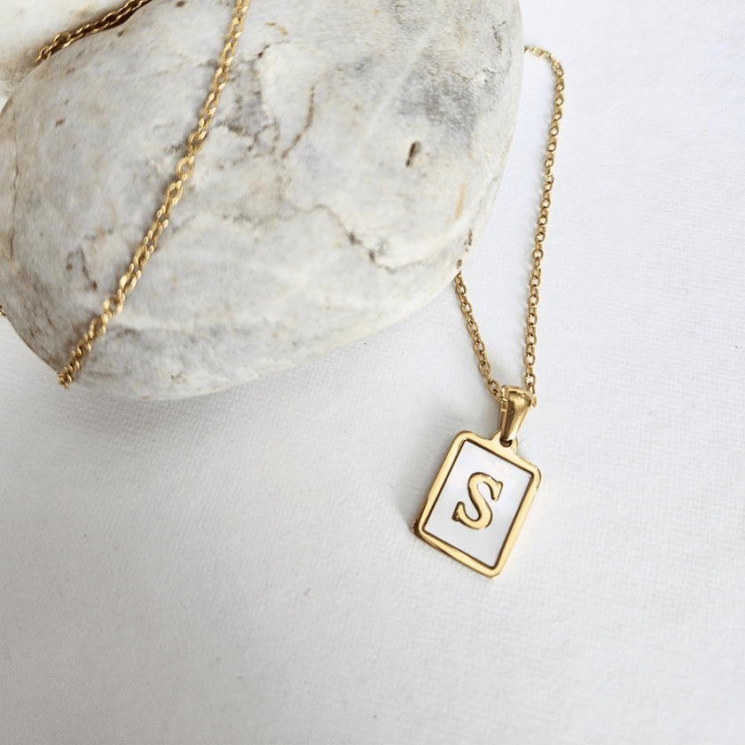 Initial Rectangle Shell Necklace
