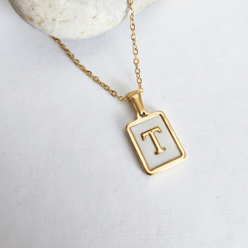 Initial Rectangle Shell Necklace