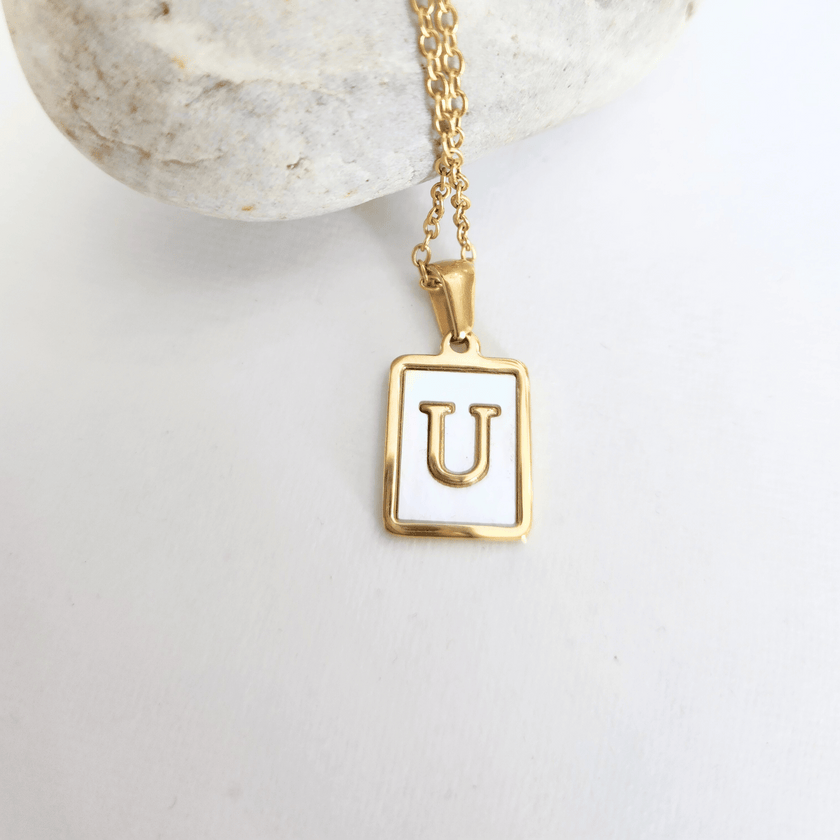Initial Rectangle Shell Necklace