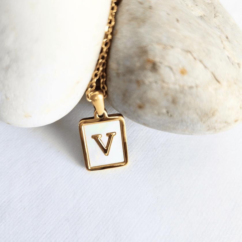 Initial Rectangle Shell Necklace