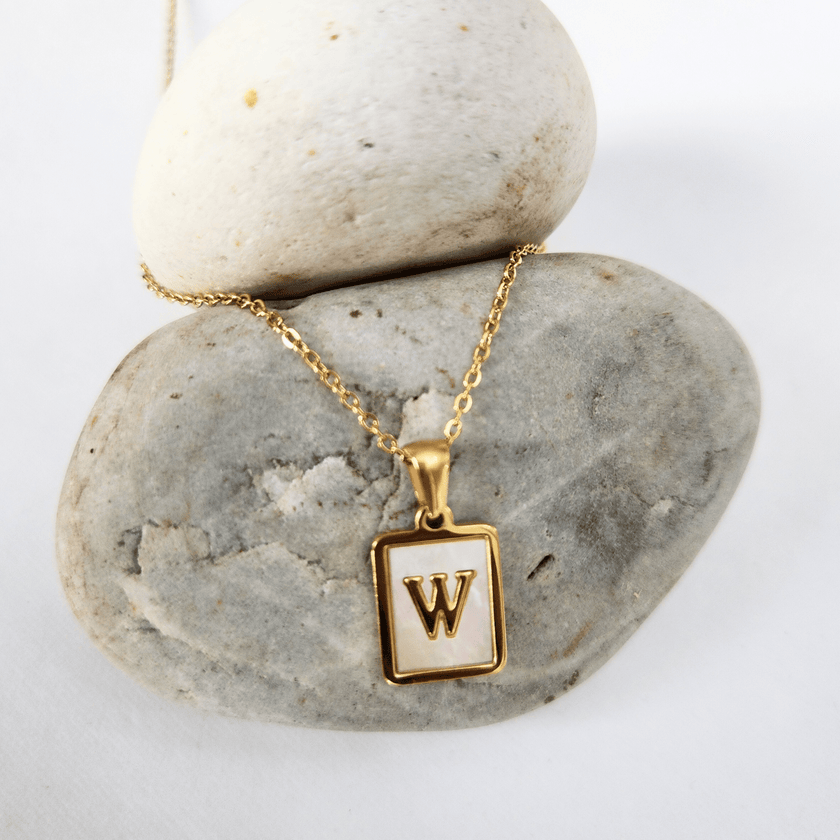 Initial Rectangle Shell Necklace