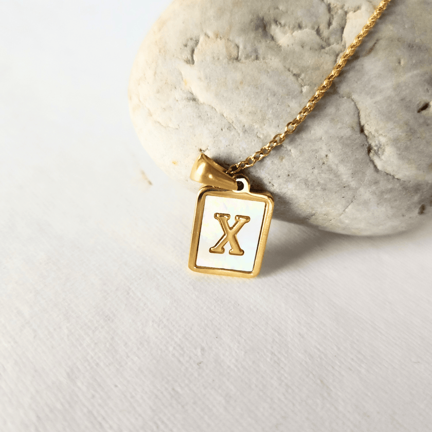 Initial Rectangle Shell Necklace