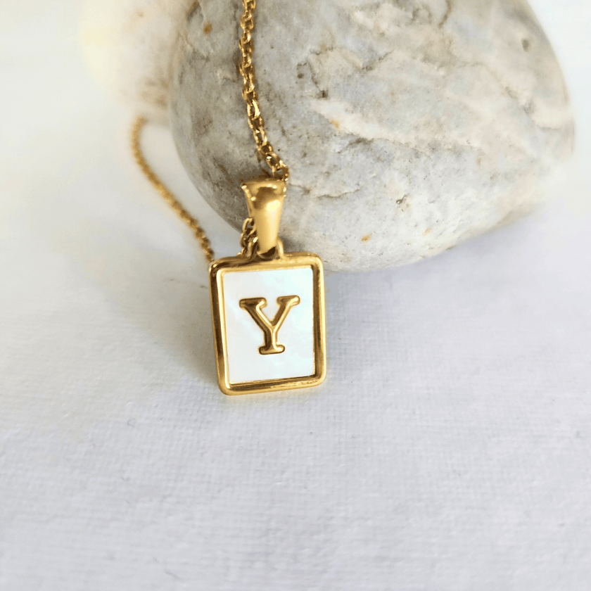 Initial Rectangle Shell Necklace