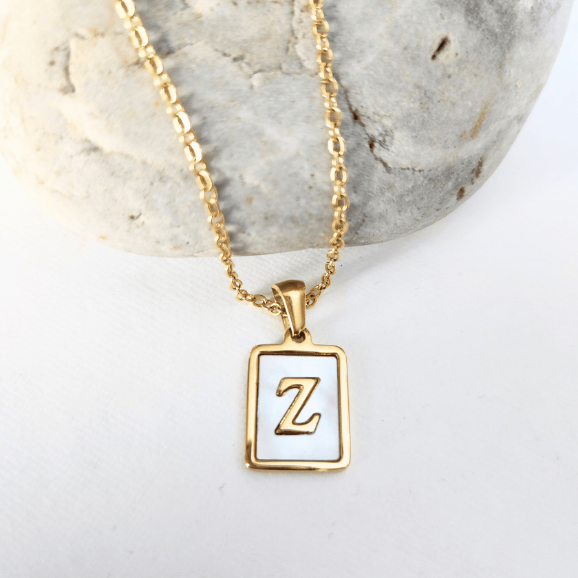 Initial Rectangle Shell Necklace