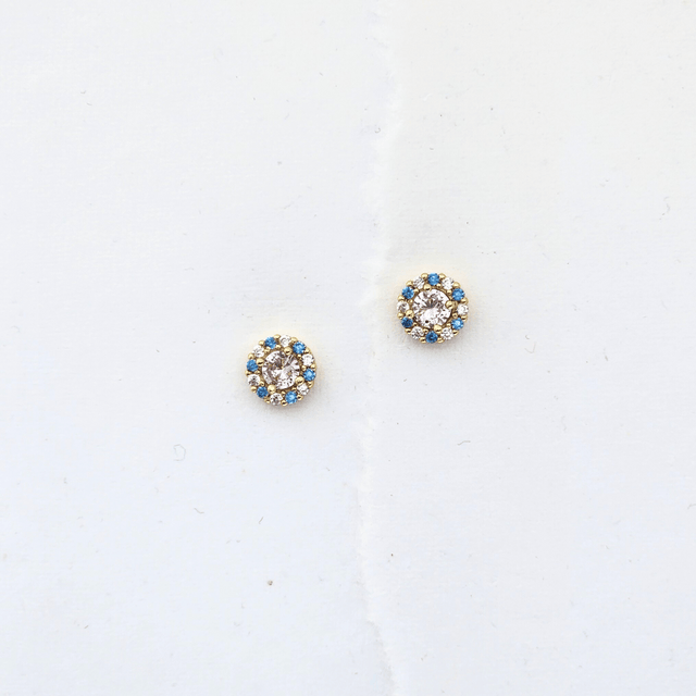 Pink and Blue Halo Stud Earrings