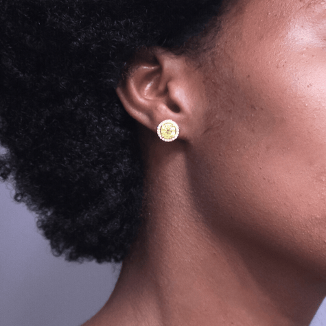 Golden Yellow Round Moissanite Stud Earrings