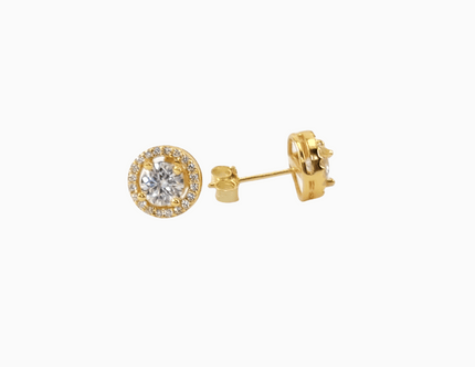 moissanite stud earrings made with 18 karat gold plated stainless steel