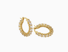 14 karat gold plated sterling silver hoop earrings with sparking crystals along the edges
