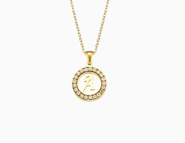 Personalized Initial Pave Hollow Round Necklace - Twenty-Eight Minna