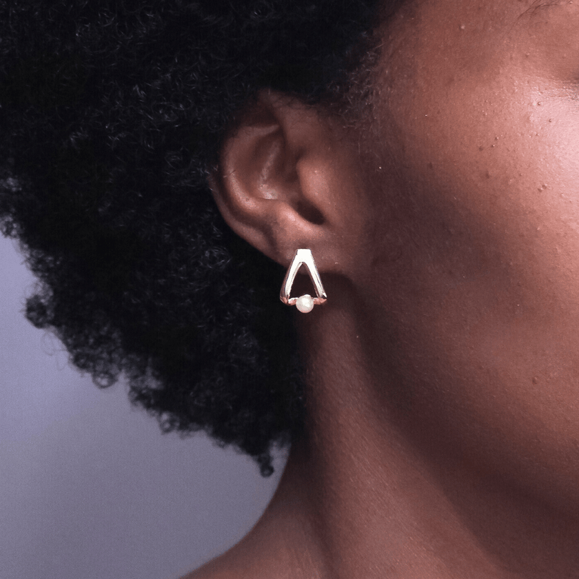 14 karat gold plated sterling silver earrings with open design and real freshwater pearls