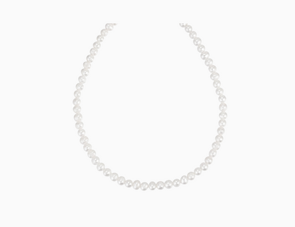 necklace made of single string of white freshwater pearls and sterling silver plated with 14 karat gold