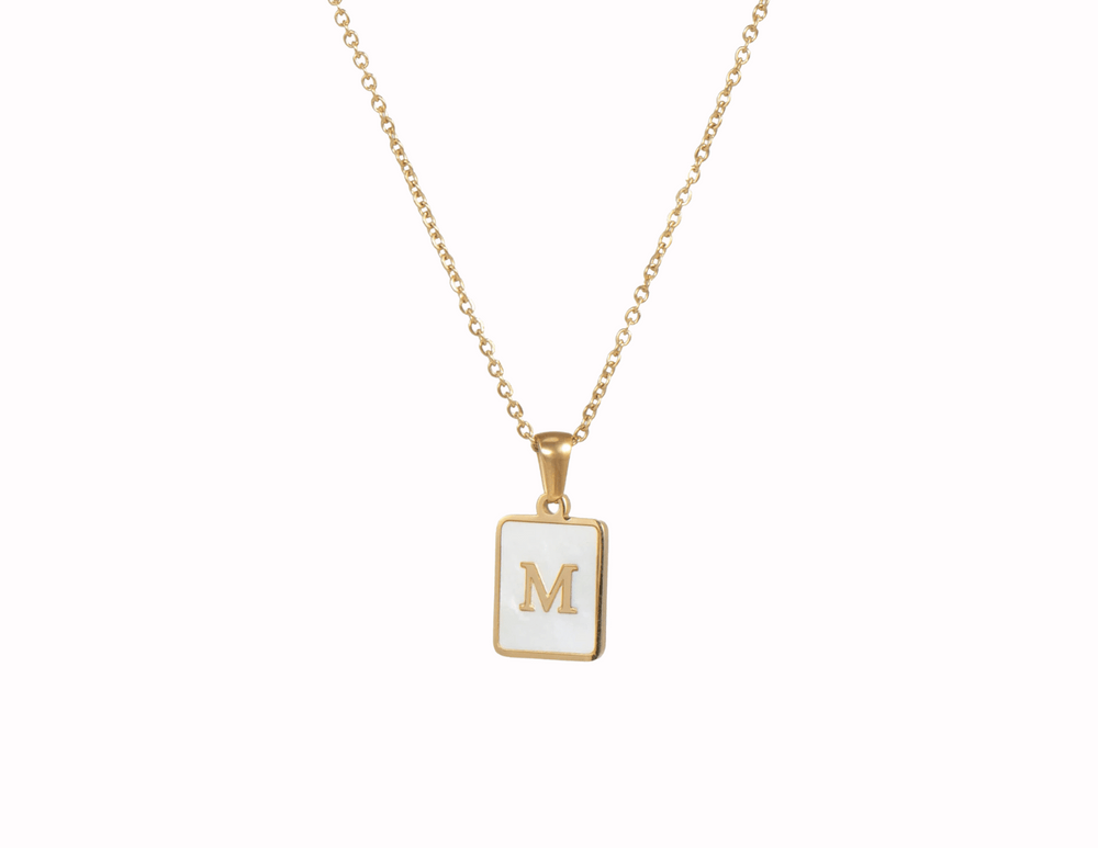 Initial Rectangle Shell Necklace