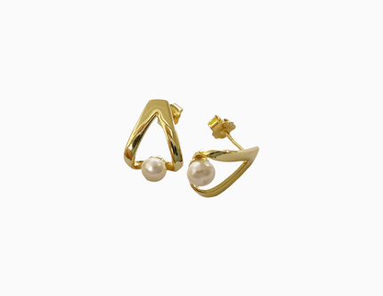 open design earrings made with 14 karat gold and real freshwater pearls