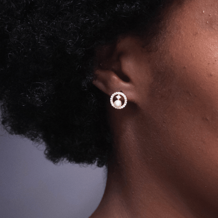 Pave Halo Pearl Studs