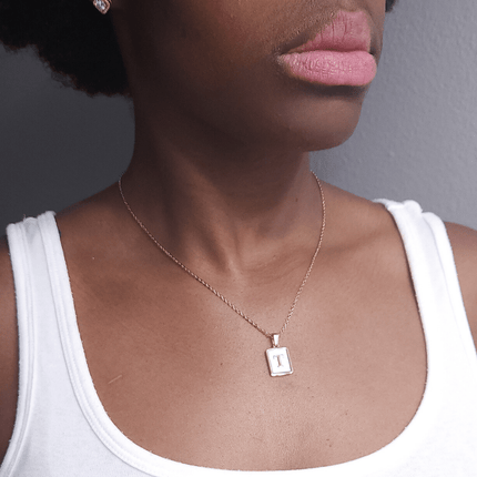 Personalized Initial Rectangle Shell Necklace