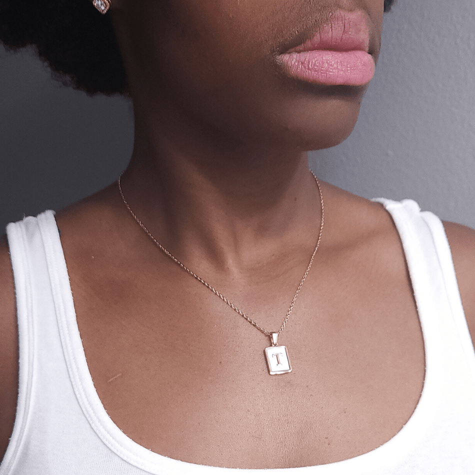Initial Rectangle Shell Necklace