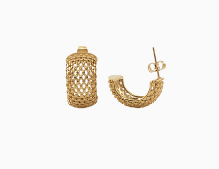 gold mesh earrings made of 18 karat gold plated stainless steel