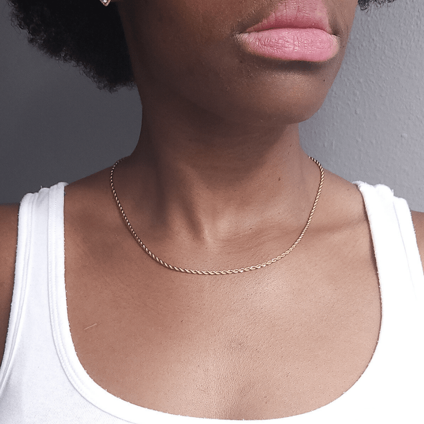 easy to layer 18 karat gold plated stainless steel twisted rope chain necklace