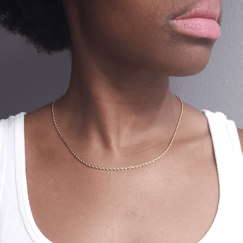 made to layer mix and match 18 karat gold plated stainless steel twisted rope chain necklace