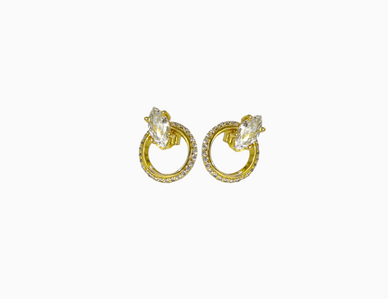14 karat gold plated sterling silver stud earring featuring marquise stones and crystal halos