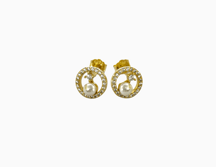 dainty gold earrings made of 14 karat gold plated sterling silver and real freshwater pearls