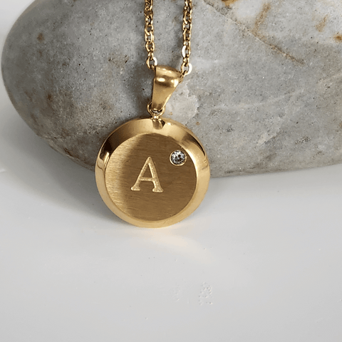 Circular Initial Necklace with Stone
