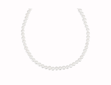 necklace made of single string of white freshwater pearls and sterling silver plated with 14 karat gold