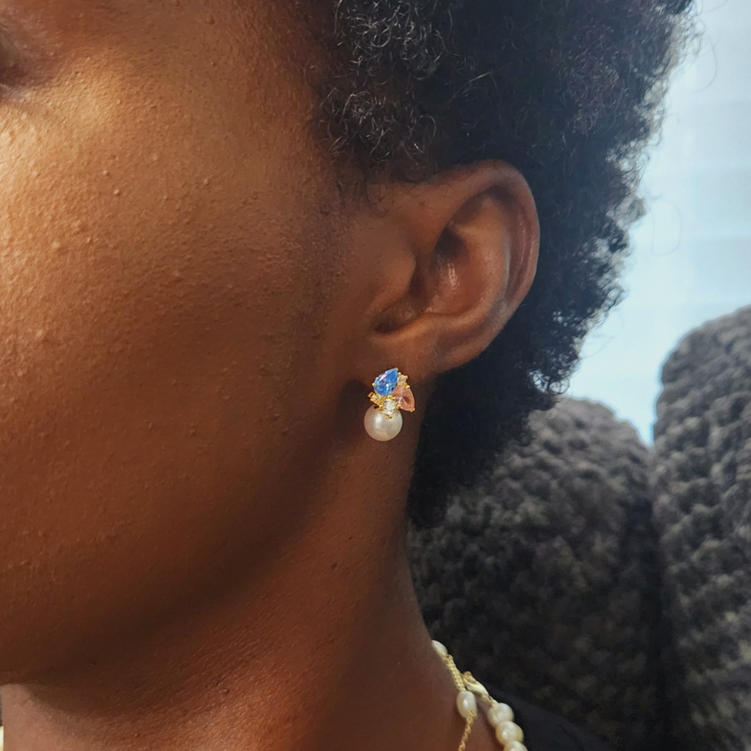 Pink and Blue Pearl Drop Earrings