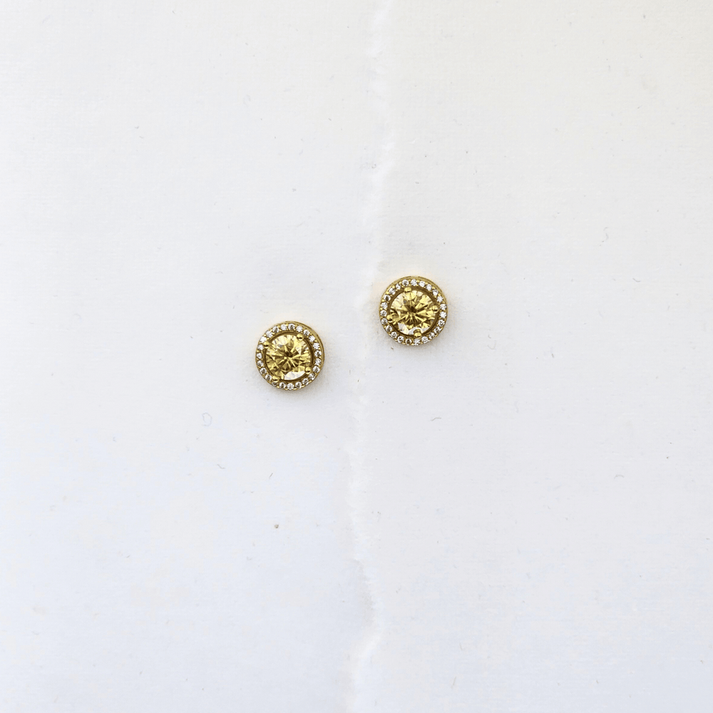 Golden Yellow Round Moissanite Stud Earrings