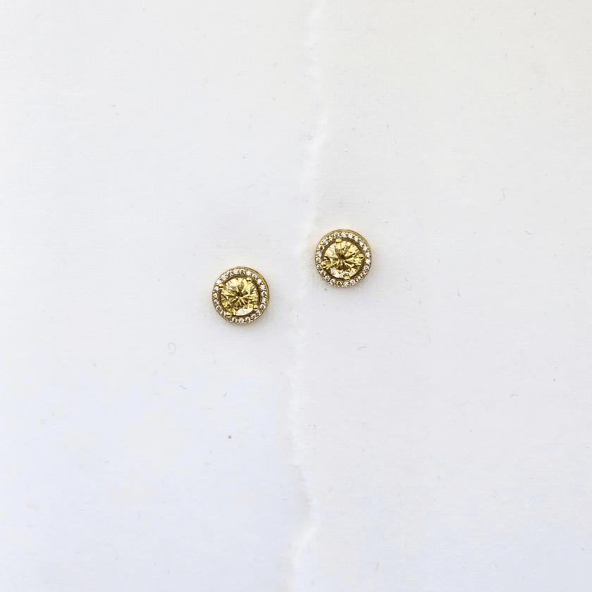 Golden Yellow Round Moissanite Stud Earrings