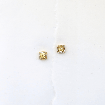 Golden Yellow Square Moissanite Stud Earrings