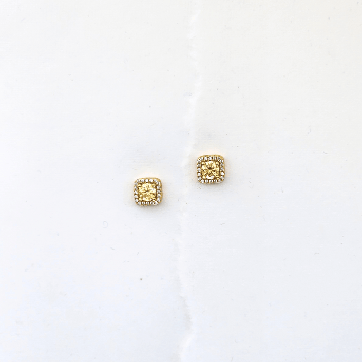 Golden Yellow Square Moissanite Stud Earrings