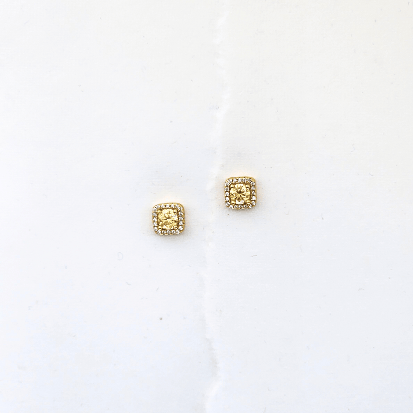 Golden Yellow Square Moissanite Stud Earrings